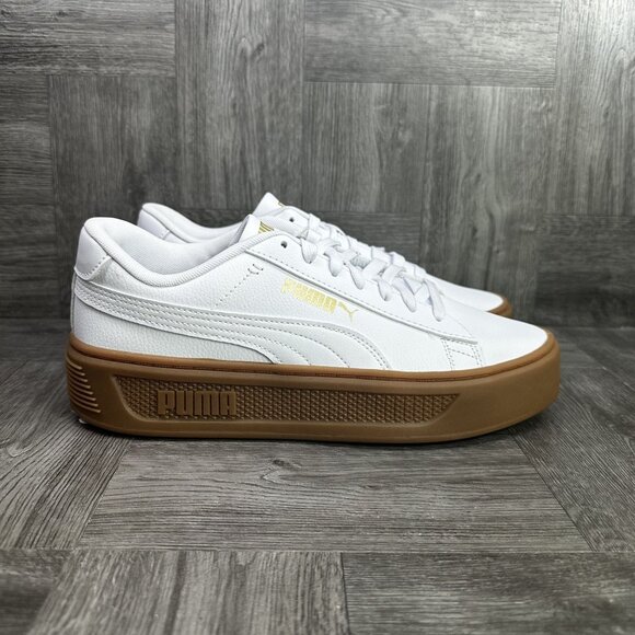 Puma Smash Platform v3 Women's size 10 White Gum Casual Shoes - Picture 1 of 8